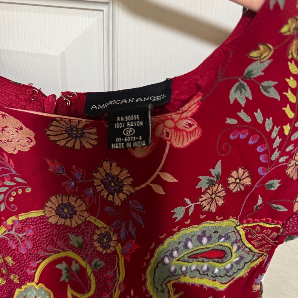 Vintage Elegant Paisley Red Dress - Picture 6 of 8